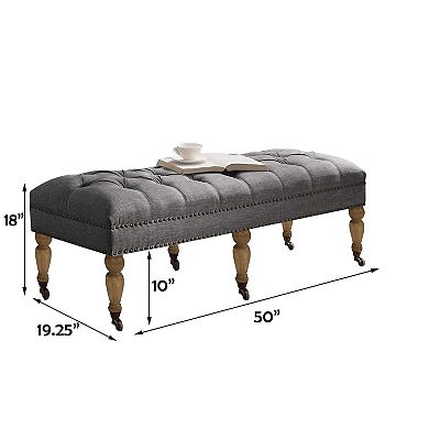 Small Tufted Linen Bench with Solid Wood Legs