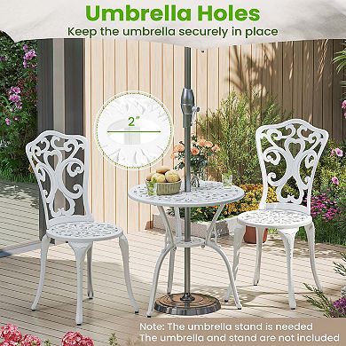 3-Piece All Weather Cast Aluminum Bistro Set with Umbrella Hole