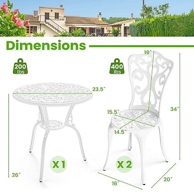 3-Piece All Weather Cast Aluminum Bistro Set with Umbrella Hole