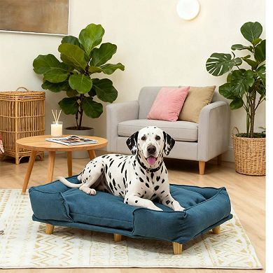 Pet Couch with Removable Cushion and Pine Wood Legs