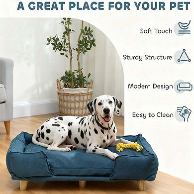 Pet Couch with Removable Cushion and Pine Wood Legs
