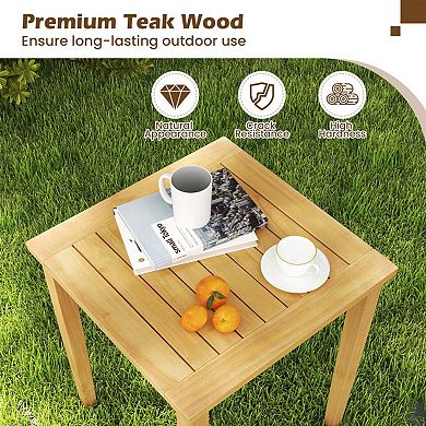2-Piece Teak Wood Nesting Tables - Space-Saving Outdoor Patio Side Table Set