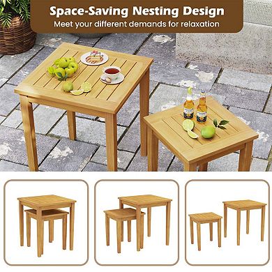 2-Piece Teak Wood Nesting Tables - Space-Saving Outdoor Patio Side Table Set