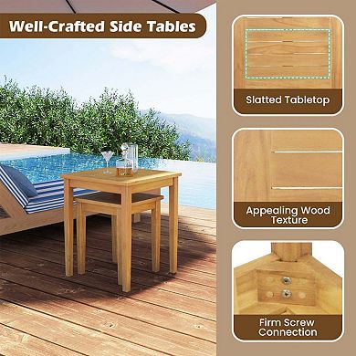 2-Piece Teak Wood Nesting Tables - Space-Saving Outdoor Patio Side Table Set