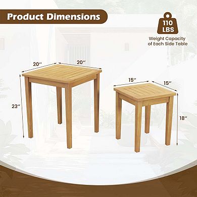 2-Piece Teak Wood Nesting Tables - Space-Saving Outdoor Patio Side Table Set
