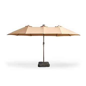 Ovios 14.5 Feet Heavy-duty Outdoor Market Umbrella w/ Sandbags, Upgraded 36 LED Beads & 2 Headlights