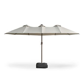 Ovios 14.5 Feet Heavy-duty Outdoor Market Umbrella w/ Sandbags, Upgraded 36 LED Beads & 2 Headlights
