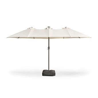 Ovios 14.5 Feet Heavy-duty Outdoor Market Umbrella w/ Sandbags, Upgraded 36 LED Beads & 2 Headlights