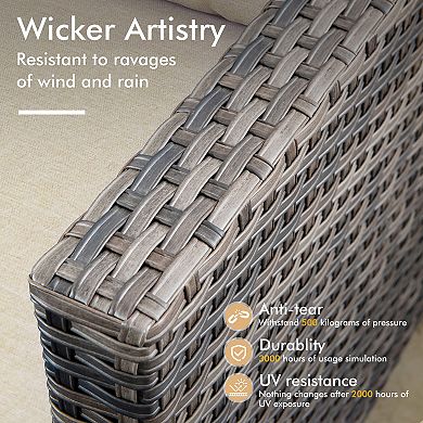 Ovios 3-Piece Outdoor Sofa Set w/ 3-Seater Sofa & 2 Ottomans, Ergonommic Design, Gray Rattan