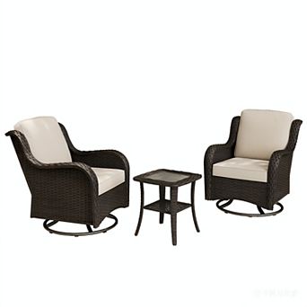 Ovios Ergonomic Patio Sofa Set w/ 2 Rocking Swivel Chairs & Side Table, Premium Fabric