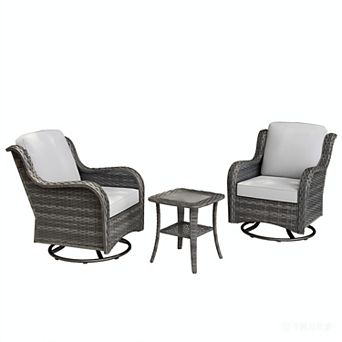 Ovios Ergonomic Patio Sofa Set w/ 2 Rocking Swivel Chairs & Side Table, Premium Fabric