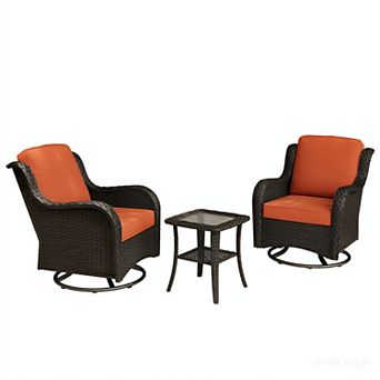 Ovios Ergonomic Patio Sofa Set w/ 2 Rocking Swivel Chairs & Side Table, Premium Fabric