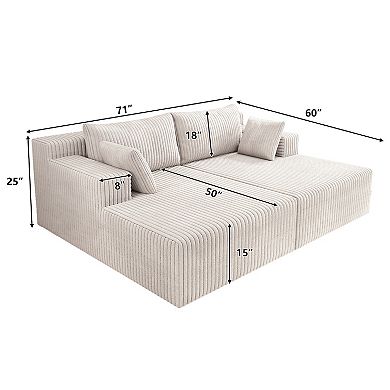 Cloud Sectional Sofa with Chaise, Modern Modular Deep Seat Corduroy Couch, No Assembly Required