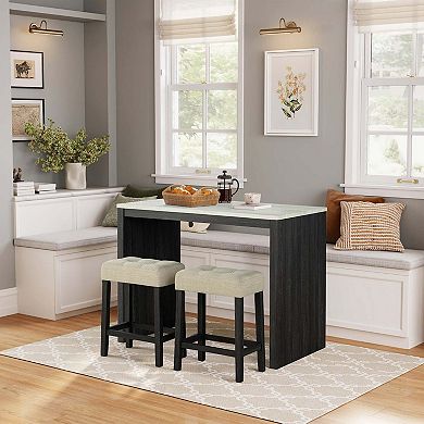 3-Piece 36 in. H Bar Table Set with Engineered Wood Top Dining Table and 2 Stools