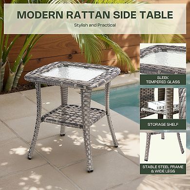 Ovios PE Wicker Patio Rocking Chairs Set, w/ Two 360° Swivel Chairs & Side Table, Ergonomic Design