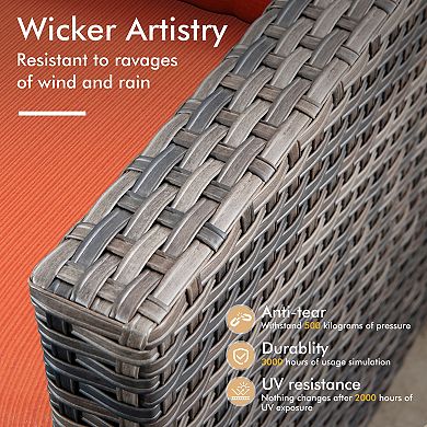 Ovios Outdoor 7-Piece Rattan Sectional Set, Patio Conversation Set w/ Sofa, 2 Ottomans & 4 Chairs