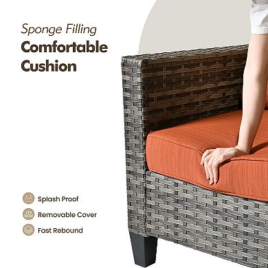 Ovios Outdoor 7-Piece Rattan Sectional Set, Patio Conversation Set w/ Sofa, 2 Ottomans & 4 Chairs