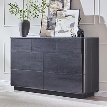 Modern 7 Drawer Dresser, Wooden Storage Organizer with Curved Profile for Bedroom Living Room