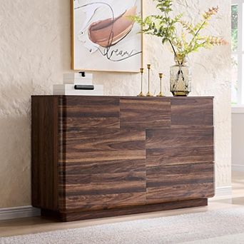Modern 7 Drawer Dresser, Wooden Storage Organizer with Curved Profile for Bedroom Living Room