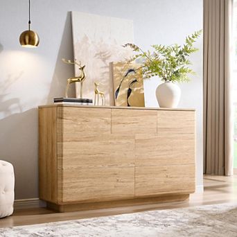 Modern 7 Drawer Dresser, Wooden Storage Organizer with Curved Profile for Bedroom Living Room