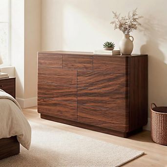 Modern 9 Drawer Dresser, 52" Wide Wooden Storage Organizer w/ Curved Profile for Bedroom Living Room