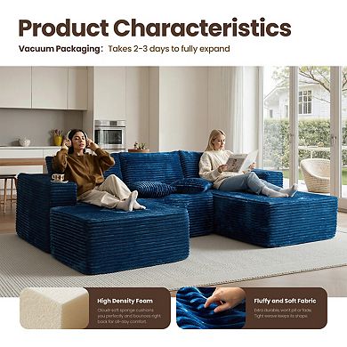 Ovios 108" L-Shaped Assembly-free Modular Sofa Set, Deep Seating Plush Chaise Sectional w/ Ottoman