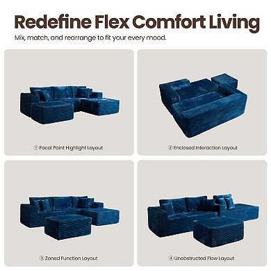 Ovios 108" L-Shaped Assembly-free Modular Sofa Set, Deep Seating Plush Chaise Sectional w/ Ottoman