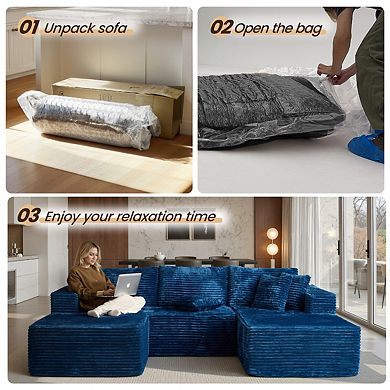 Ovios 108" L-Shaped Assembly-free Modular Sofa Set, Deep Seating Plush Chaise Sectional w/ Ottoman