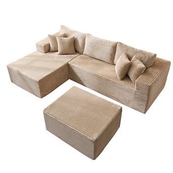 Ovios 108" L-Shaped Assembly-free Modular Sofa Set, Deep Seating Plush Chaise Sectional w/ Ottoman