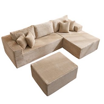 Ovios 108" L-Shaped Assembly-free Modular Sofa Set, Deep Seating Plush Chaise Sectional w/ Ottoman