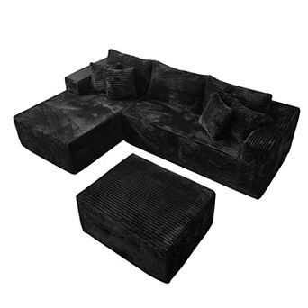 Ovios 108" L-Shaped Assembly-free Modular Sofa Set, Deep Seating Plush Chaise Sectional w/ Ottoman
