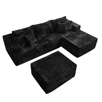 Ovios 108" L-Shaped Assembly-free Modular Sofa Set, Deep Seating Plush Chaise Sectional w/ Ottoman