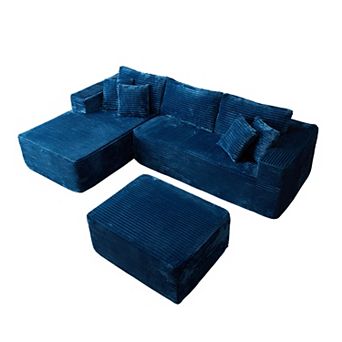 Ovios 108" L-Shaped Assembly-free Modular Sofa Set, Deep Seating Plush Chaise Sectional w/ Ottoman