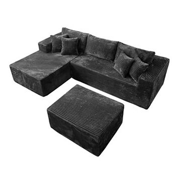Ovios 108" L-Shaped Assembly-free Modular Sofa Set, Deep Seating Plush Chaise Sectional w/ Ottoman