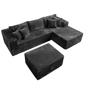 Ovios 108" L-Shaped Assembly-free Modular Sofa Set, Deep Seating Plush Chaise Sectional w/ Ottoman