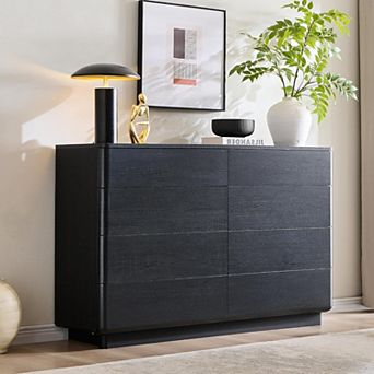 Modern 8 Drawer Dresser, 52" Wide Wooden Storage Organizer w/ Curved Profile for Bedroom Living Room