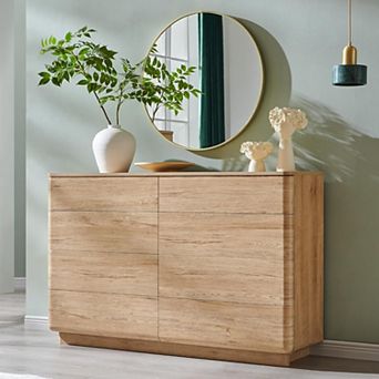 Modern 8 Drawer Dresser, 52" Wide Wooden Storage Organizer w/ Curved Profile for Bedroom Living Room