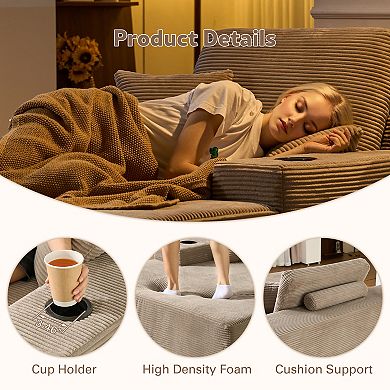 Ovios 67" Oversized Chaise Lounge Indoor w/ Throw Pillows & Cup holders, No Assembly Required