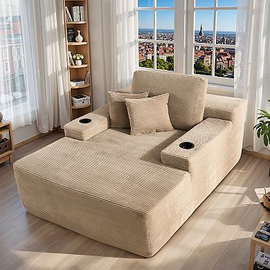 Ovios 67" Oversized Chaise Lounge Indoor w/ Throw Pillows & Cup holders, No Assembly Required