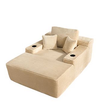Ovios 67" Oversized Chaise Lounge Indoor w/ Throw Pillows & Cup holders, No Assembly Required
