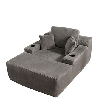 Ovios 67" Oversized Chaise Lounge Indoor w/ Throw Pillows & Cup holders, No Assembly Required