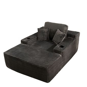 Ovios 67" Oversized Chaise Lounge Indoor w/ Throw Pillows & Cup holders, No Assembly Required