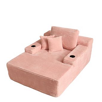 Ovios 67" Oversized Chaise Lounge Indoor w/ Throw Pillows & Cup holders, No Assembly Required