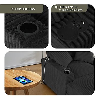 FIRLZY 60" Chaise Lounge Sofa, Adjustable Backrest, USB-C, Cup Holder, 2 Pillows, Deep Seat Sleeper