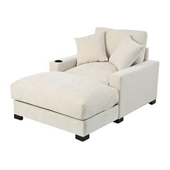 FIRLZY 60" Chaise Lounge Sofa, Adjustable Backrest, USB-C, Cup Holder, 2 Pillows, Deep Seat Sleeper