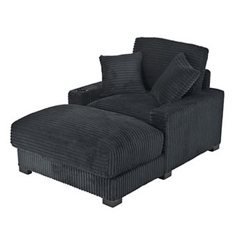 FIRLZY 60" Chaise Lounge Sofa, Adjustable Backrest, USB-C, Cup Holder, 2 Pillows, Deep Seat Sleeper