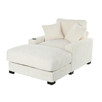 FIRLZY 60" Chaise Lounge Sofa, Adjustable Backrest, USB-C, Cup Holder, 2 Pillows, Deep Seat Sleeper