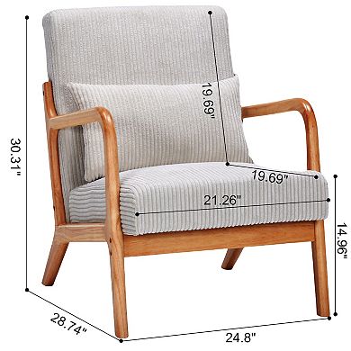 Mid-Century Modern Accent Chair, with Upholstered Reading Chair, Solid Wood Frame