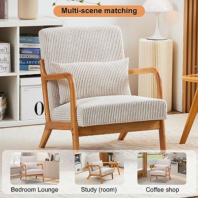 Mid-Century Modern Accent Chair, with Upholstered Reading Chair, Solid Wood Frame