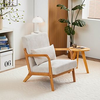 Mid-Century Modern Accent Chair, with Upholstered Reading Chair, Solid Wood Frame